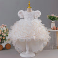 Girls' birthday dress 2026 New Girls' Puff Sleeve Train Princess Dress Elegant wedding flower girl dress Carnival Choir Fashion - lily supply