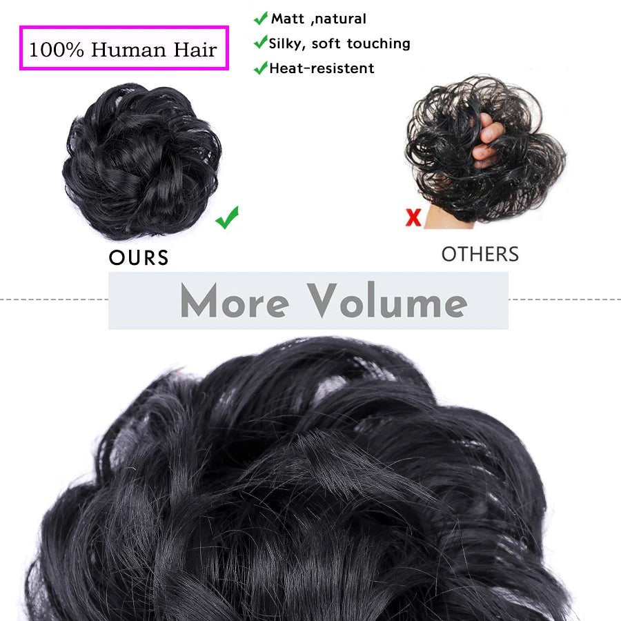Human Hair Messy Bun Chignon Extension - Soft Curly Wavy Updo Scrunchie - lily supply
