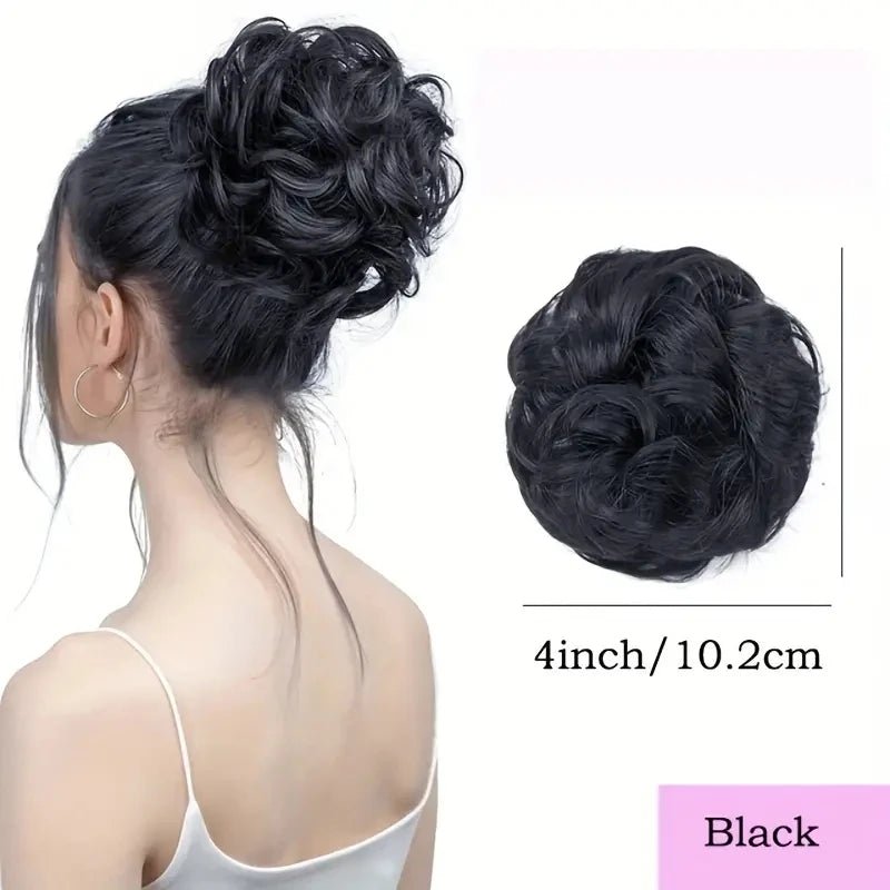 Human Hair Messy Bun Chignon Extension - Soft Curly Wavy Updo Scrunchie - lily supply