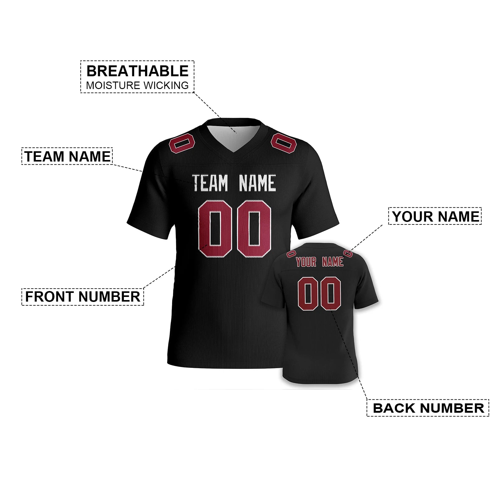 Custom American Football Jersey – Black & Red Personalised Shirt - lily supply