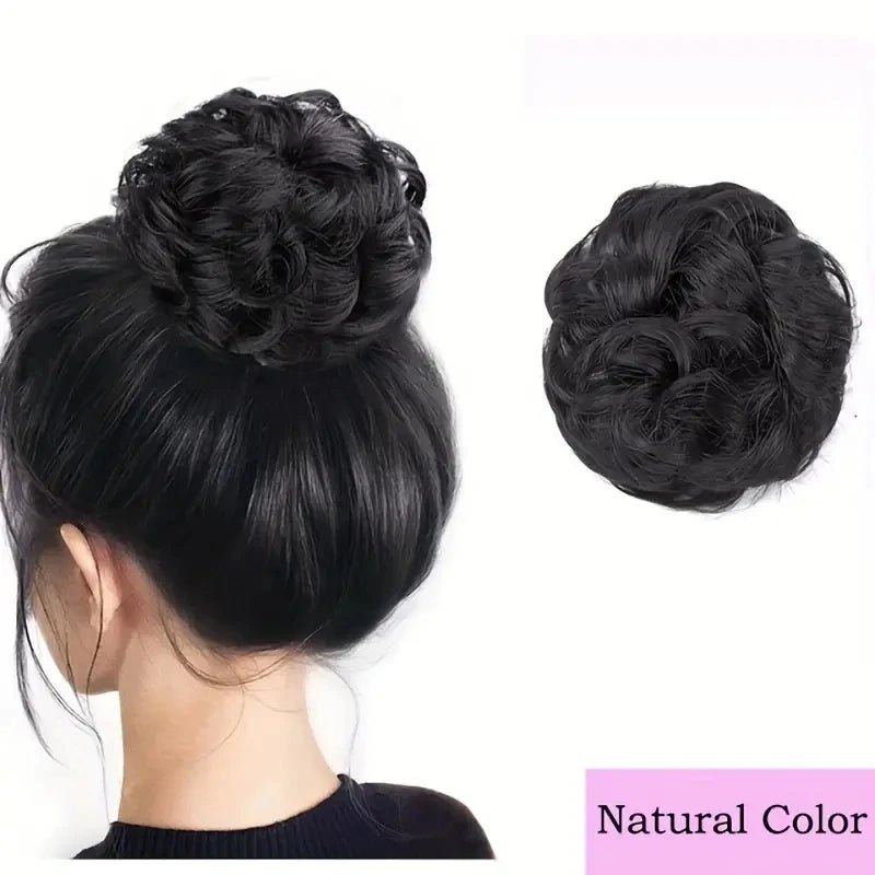 Human Hair Messy Bun Chignon Extension - Soft Curly Wavy Updo Scrunchie - lily supply
