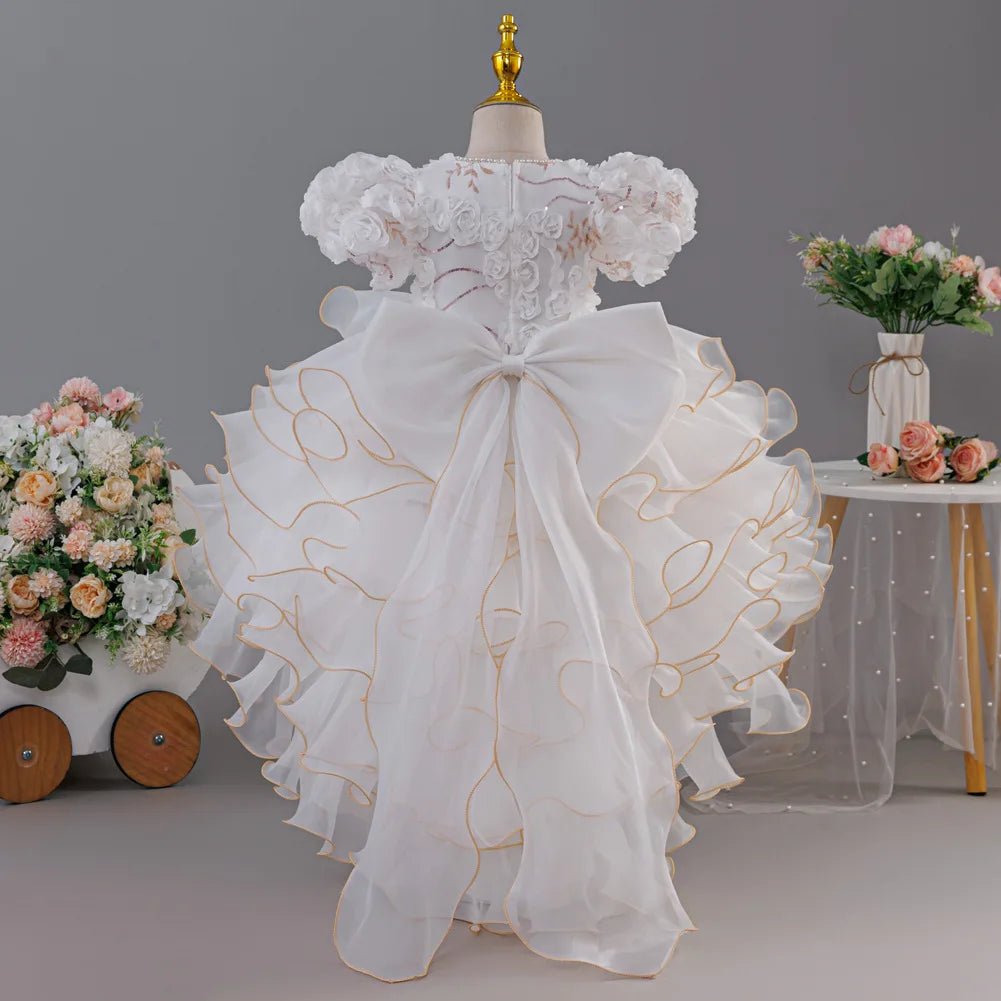 Girls' birthday dress 2026 New Girls' Puff Sleeve Train Princess Dress Elegant wedding flower girl dress Carnival Choir Fashion - lily supply