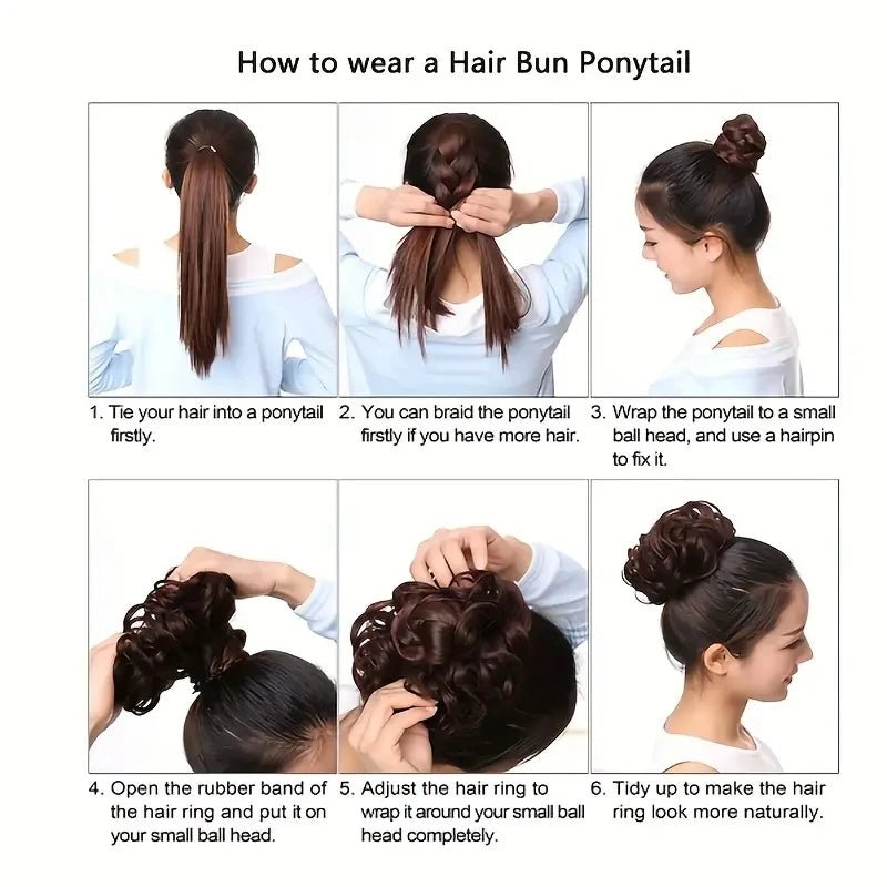Human Hair Messy Bun Chignon Extension - Soft Curly Wavy Updo Scrunchie - lily supply