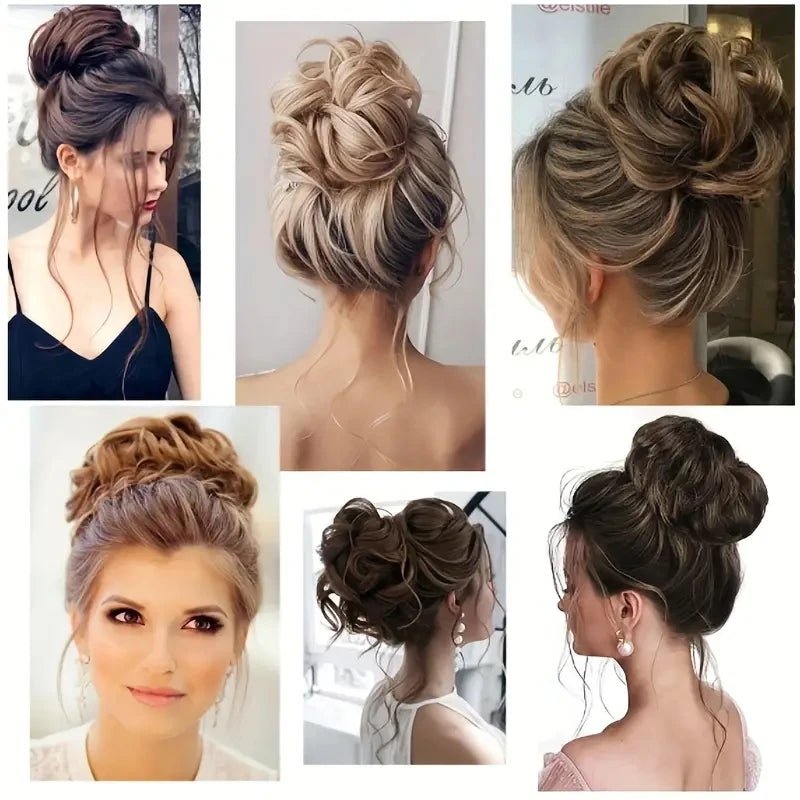 Human Hair Messy Bun Chignon Extension - Soft Curly Wavy Updo Scrunchie - lily supply