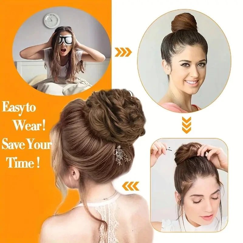 Human Hair Messy Bun Chignon Extension - Soft Curly Wavy Updo Scrunchie - lily supply