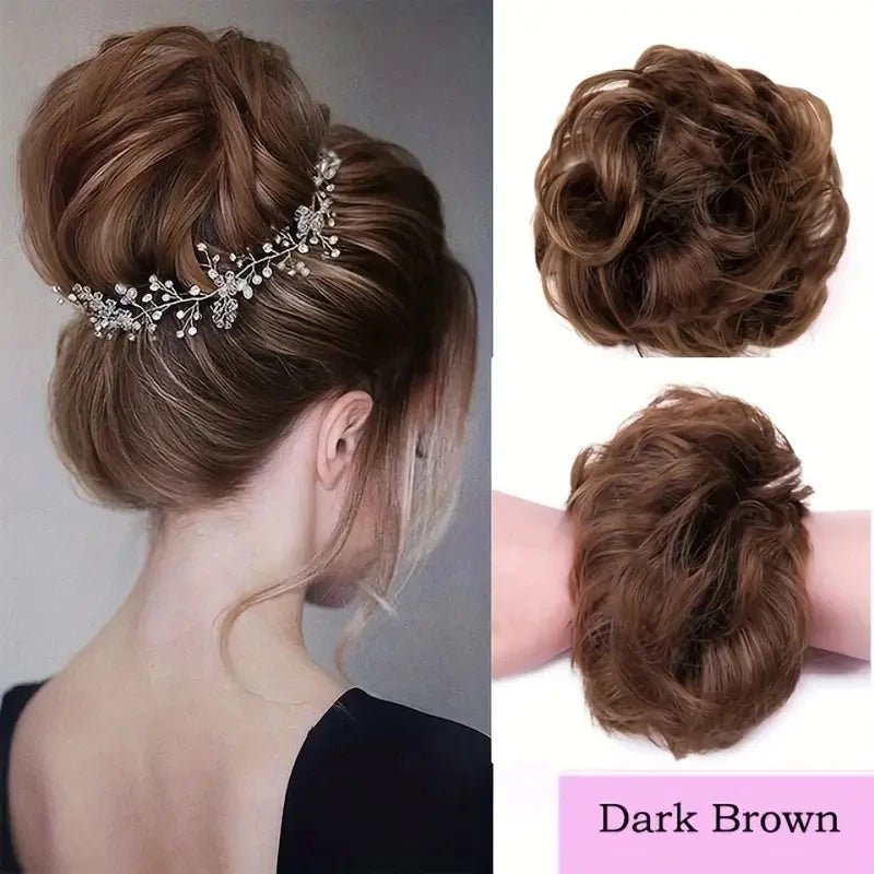 Human Hair Messy Bun Chignon Extension - Soft Curly Wavy Updo Scrunchie - lily supply