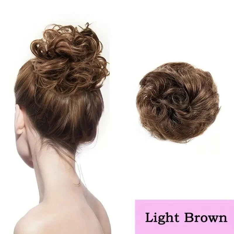 Human Hair Messy Bun Chignon Extension - Soft Curly Wavy Updo Scrunchie - lily supply