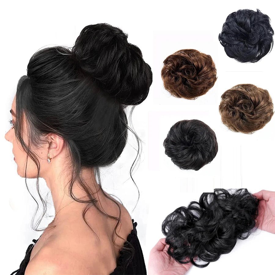 Human Hair Messy Bun Chignon Extension - Soft Curly Wavy Updo Scrunchie - lily supply