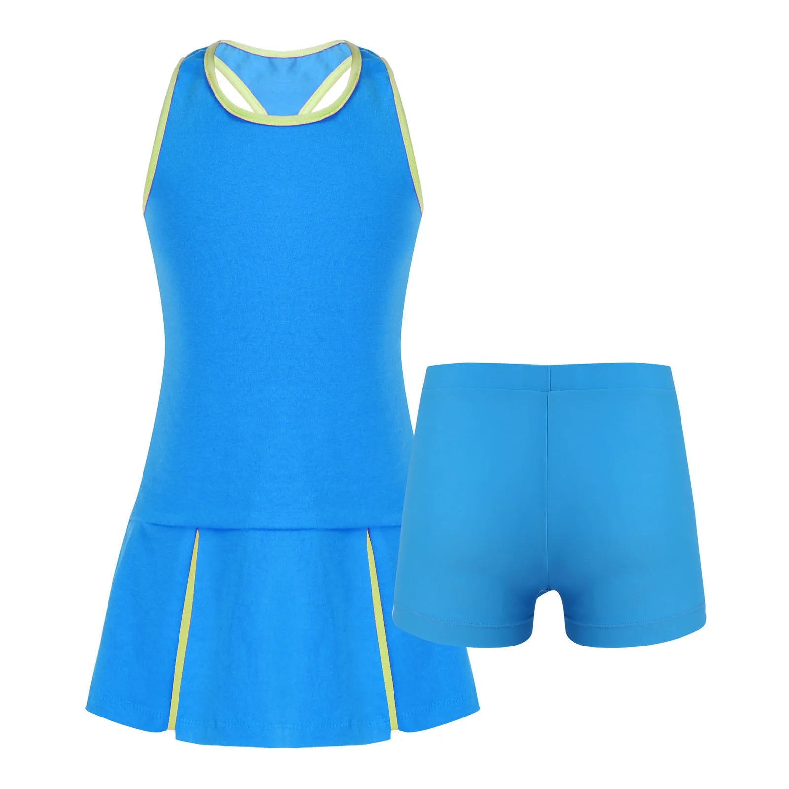 Kids Girls Golf Tennis Dress with Shorts Underpants Outfits Solid Color Sleeveless Sports Dress Workout Outfits - lily supply