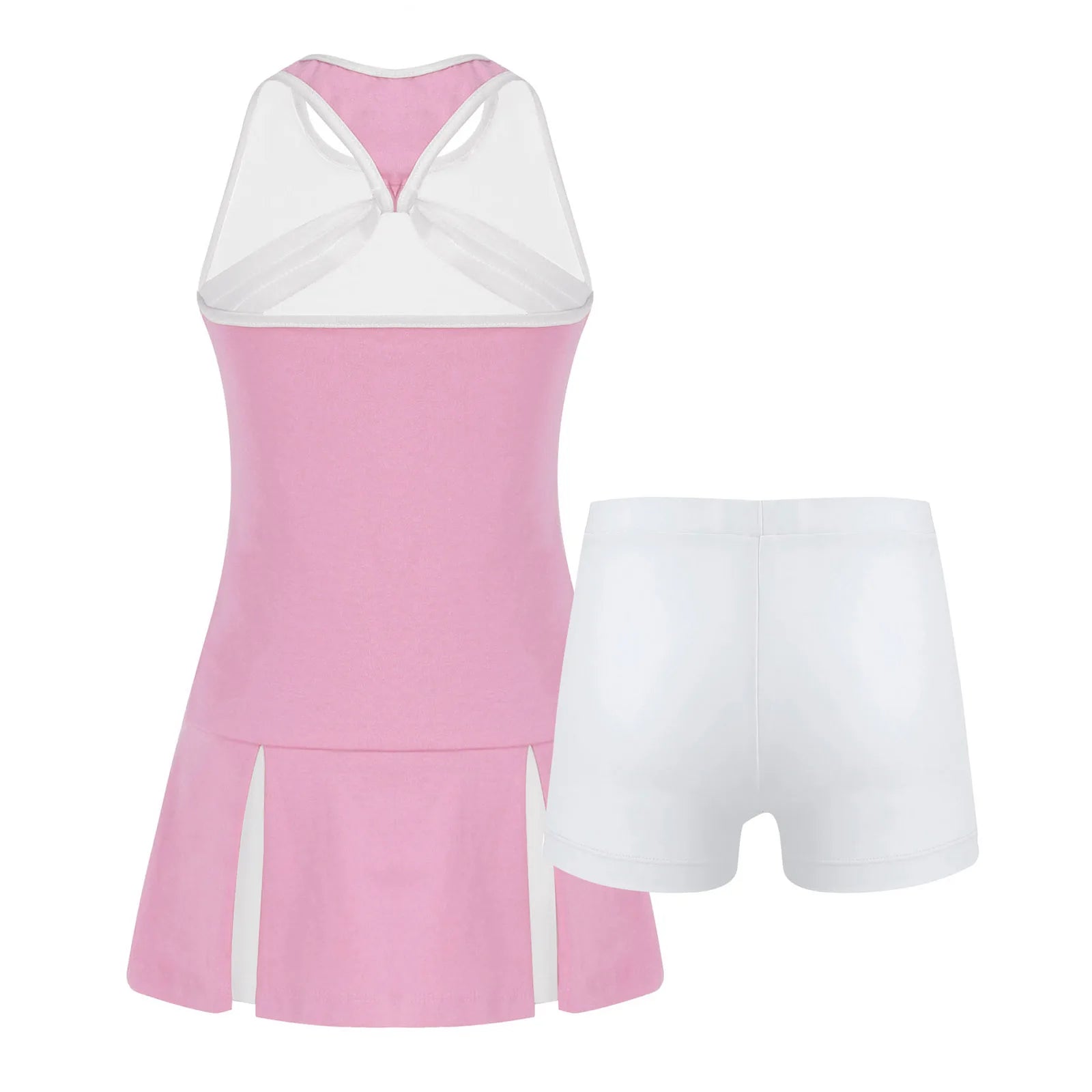 Kids Girls Golf Tennis Dress with Shorts Underpants Outfits Solid Color Sleeveless Sports Dress Workout Outfits - lily supply