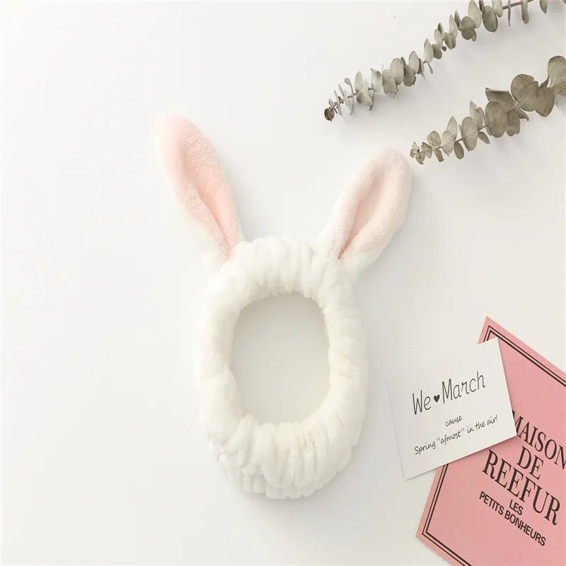 Face Wash Makeup Headband Bow Coral Fleece Rabbit ears Hairbands Women Girls Elastic Hair Bands Soft Turban Hair Accessories - lily supply