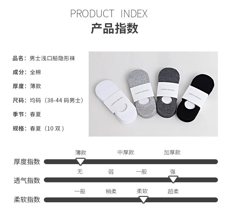Men's Invisible Silicone Ankle Boat Socks - 5 Pairs Cotton No-Show Slippers