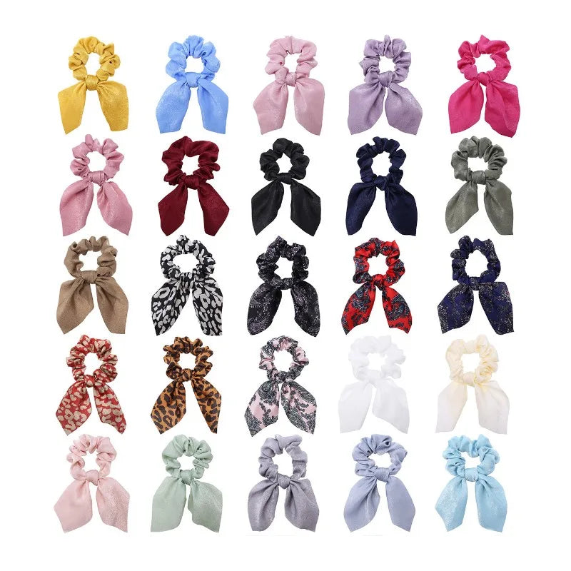 Floral Bow Scrunchies - Printed Elastic Hair Ties for Women & Girls