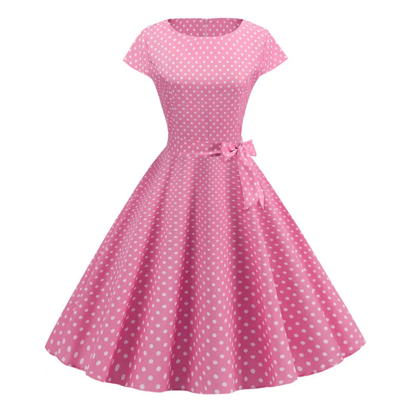 Women's Vintage Polka Dot Midi Dress