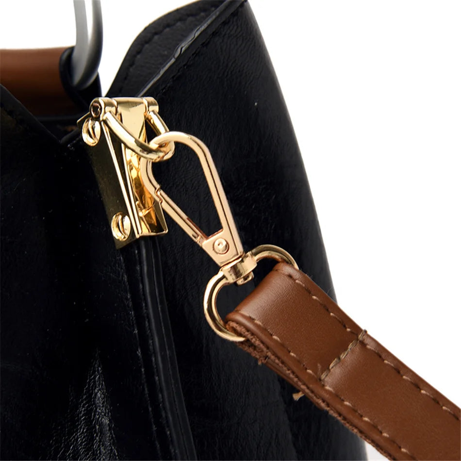 Women's 3-Layer Oil Skin Leather Luxury Designer Crossbody Tote Bag