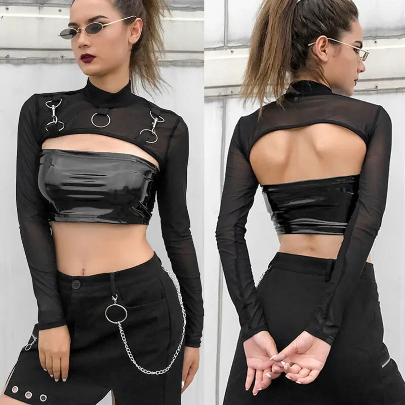 Women's Mesh See-Through Sheer Crop Top