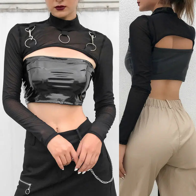 Women's Mesh See-Through Sheer Crop Top