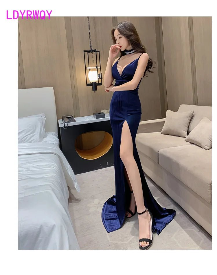 Night dress women's nightclub dress sexy low - cut temperament Sleeveless Polyester Office Lady Solid V - Neck - lily supply