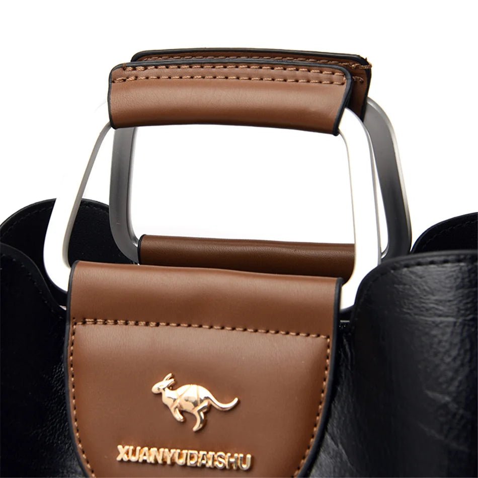 Women's 3-Layer Oil Skin Leather Luxury Designer Crossbody Tote Bag