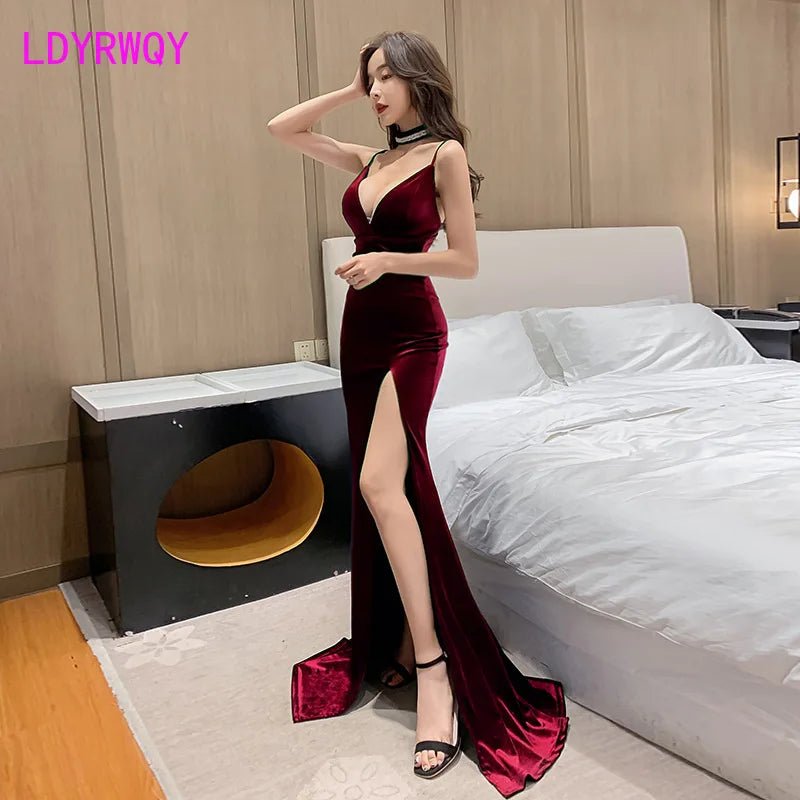 Night dress women's nightclub dress sexy low - cut temperament Sleeveless Polyester Office Lady Solid V - Neck - lily supply