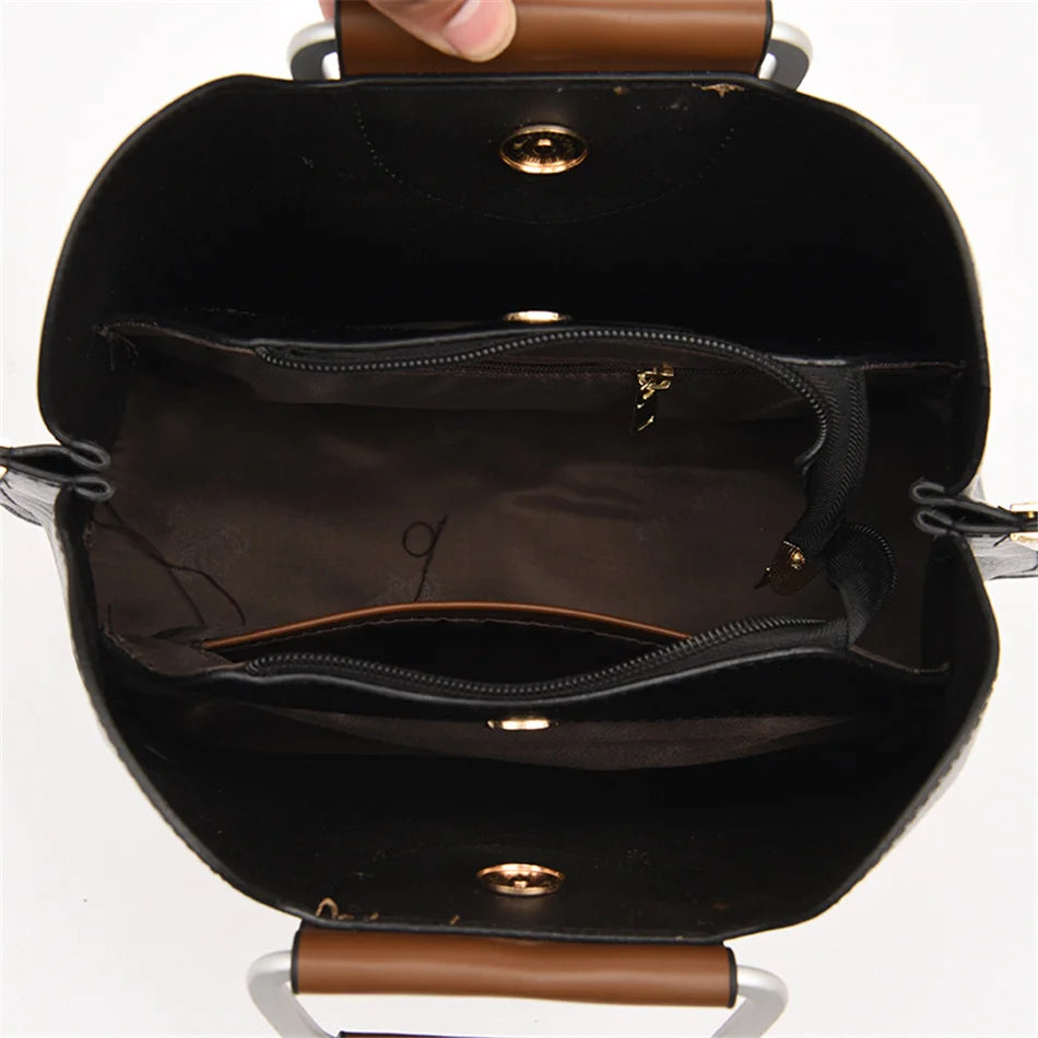 Women's 3-Layer Oil Skin Leather Luxury Designer Crossbody Tote Bag
