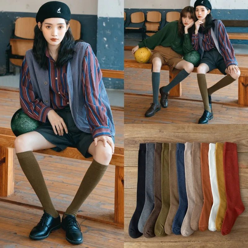 Women's Organic Cotton Thigh High Knee Socks – Solid Colour Long Socks - lily supply