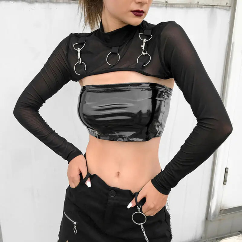 Women's Mesh See-Through Sheer Crop Top