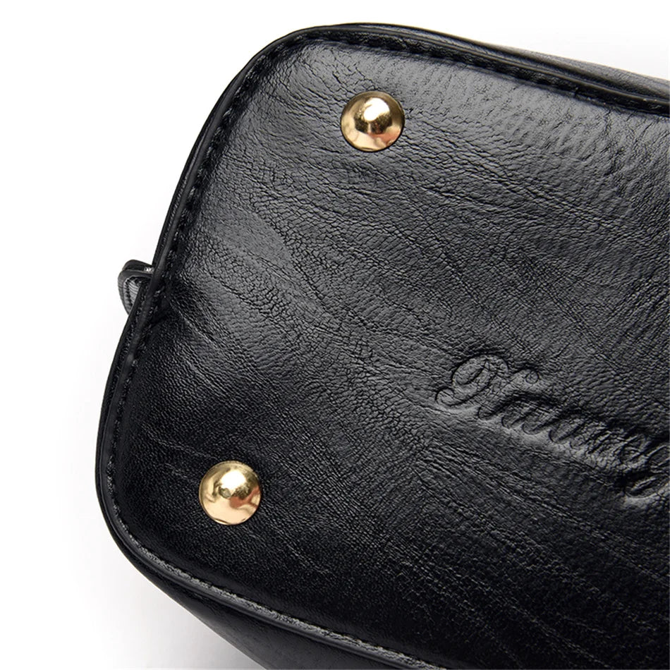 Women's 3-Layer Oil Skin Leather Luxury Designer Crossbody Tote Bag