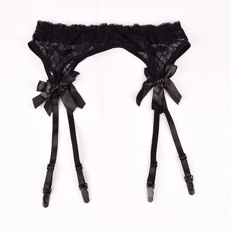 Black/Red/Pink/White Lace Bow Garters Belt Women Sexy Transparent Lingerie Adjustable Suspender Belt For Thigh High Stockings