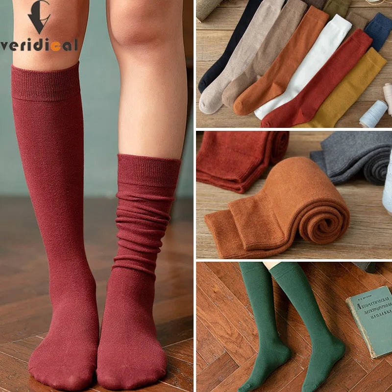 Women's Organic Cotton Thigh High Knee Socks – Solid Colour Long Socks - lily supply