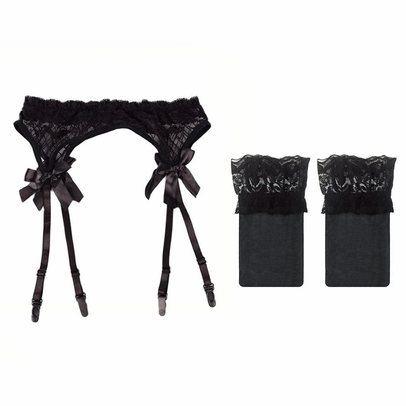 Black/Red/Pink/White Lace Bow Garters Belt Women Sexy Transparent Lingerie Adjustable Suspender Belt For Thigh High Stockings
