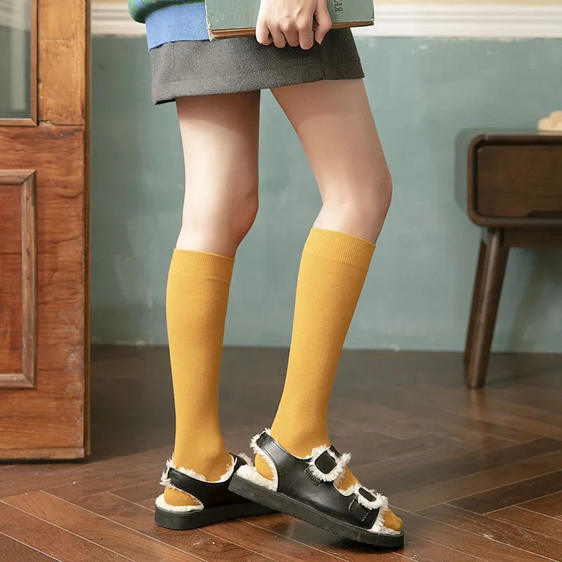 Women's Organic Cotton Thigh High Knee Socks – Solid Colour Long Socks - lily supply