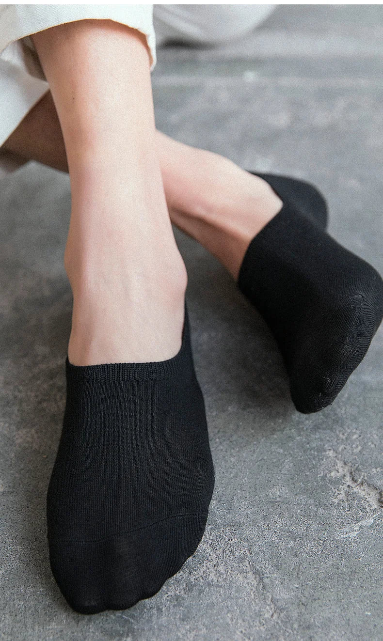 Men's Invisible Silicone Ankle Boat Socks - 5 Pairs Cotton No - Show Slippers - lily supply