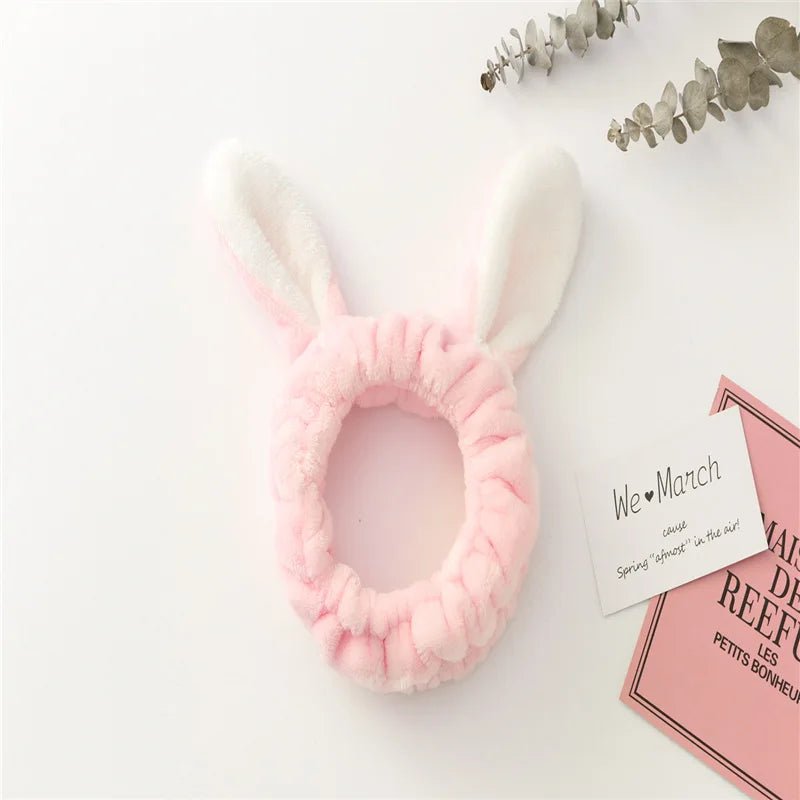 Face Wash Makeup Headband Bow Coral Fleece Rabbit ears Hairbands Women Girls Elastic Hair Bands Soft Turban Hair Accessories - lily supply