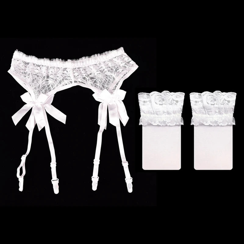 Black/Red/Pink/White Lace Bow Garters Belt Women Sexy Transparent Lingerie Adjustable Suspender Belt For Thigh High Stockings