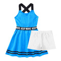 Children Girls Sports Dress Sleeveless Backless Letter Print Dresses with Shorts Set Tracksuit Tennis Gym Workout Sportswear - lily supply