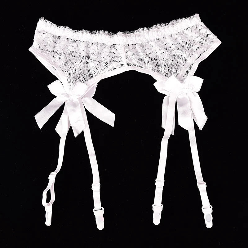 Black/Red/Pink/White Lace Bow Garters Belt Women Sexy Transparent Lingerie Adjustable Suspender Belt For Thigh High Stockings