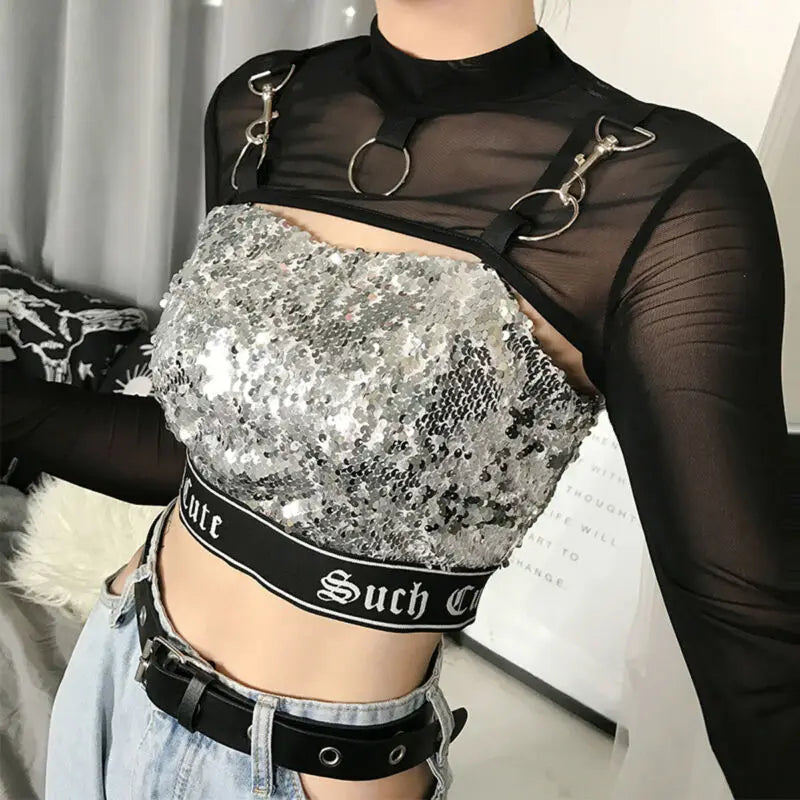 Women's Mesh See-Through Sheer Crop Top