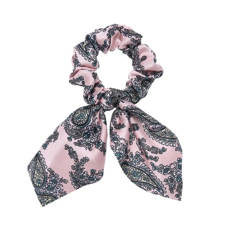 Floral Bow Scrunchies - Printed Elastic Hair Ties for Women & Girls - lily supply