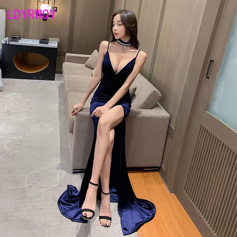 Night dress women's nightclub dress sexy low - cut temperament Sleeveless Polyester Office Lady Solid V - Neck - lily supply