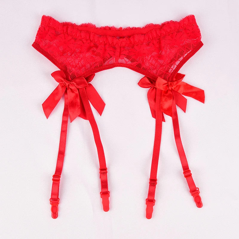 Black/Red/Pink/White Lace Bow Garters Belt Women Sexy Transparent Lingerie Adjustable Suspender Belt For Thigh High Stockings