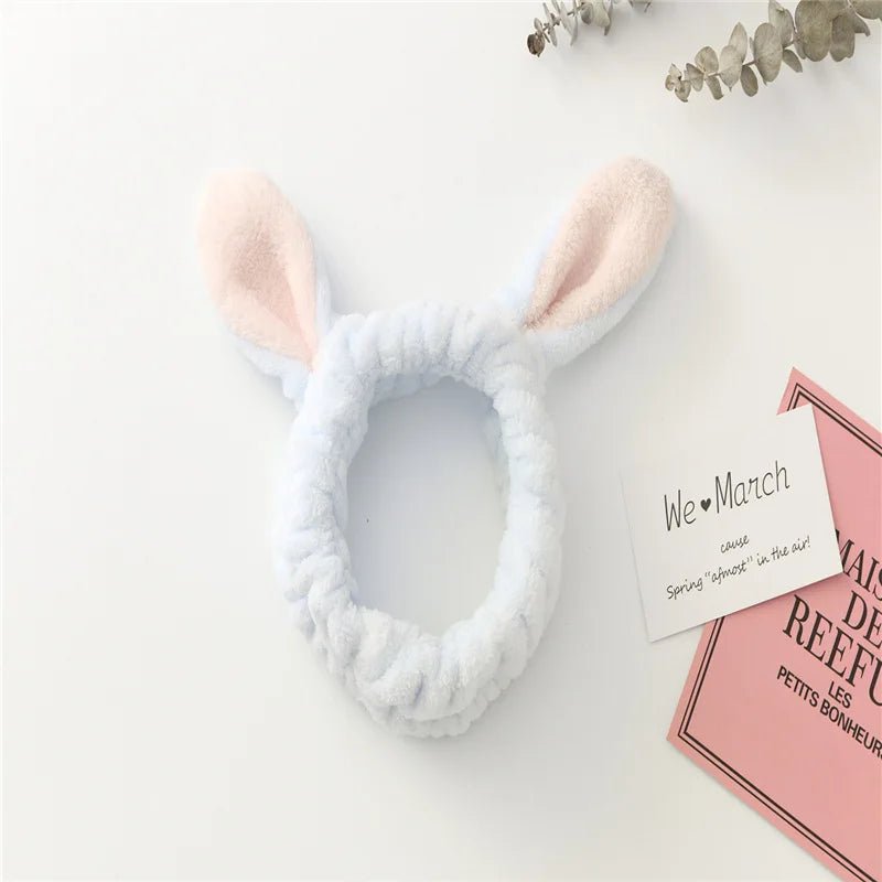 Face Wash Makeup Headband Bow Coral Fleece Rabbit ears Hairbands Women Girls Elastic Hair Bands Soft Turban Hair Accessories - lily supply