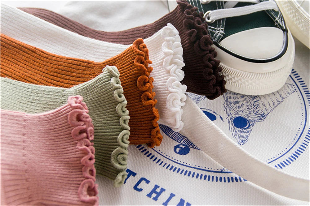 Fashion Lace Ruffles Soft Cotton Women Socks