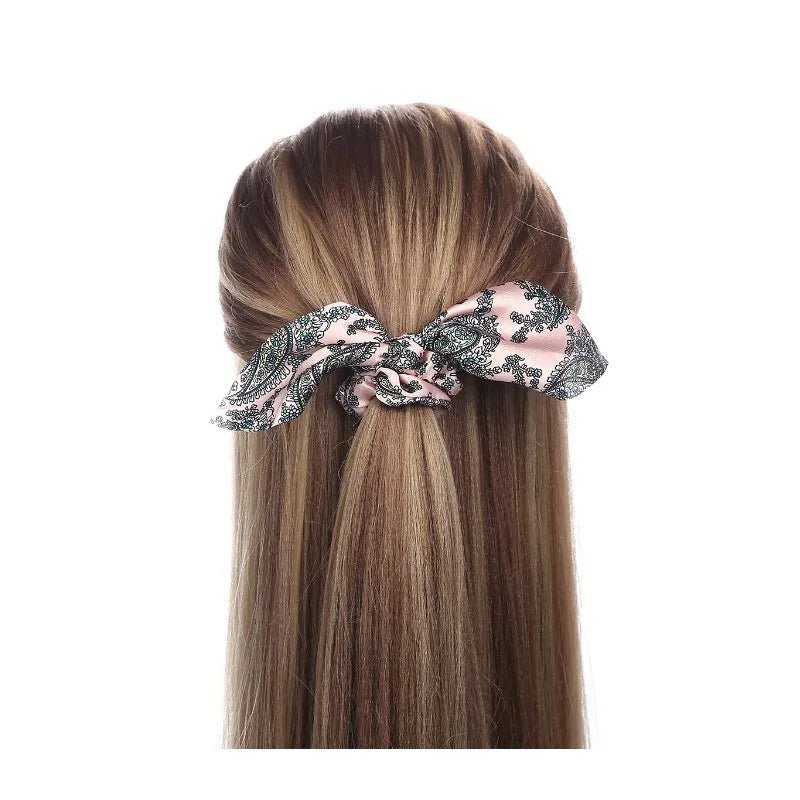 Floral Bow Scrunchies - Printed Elastic Hair Ties for Women & Girls - lily supply
