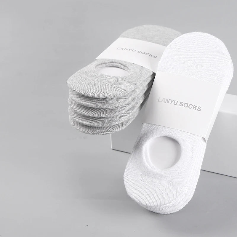 Men's Invisible Silicone Ankle Boat Socks - 5 Pairs Cotton No - Show Slippers - lily supply