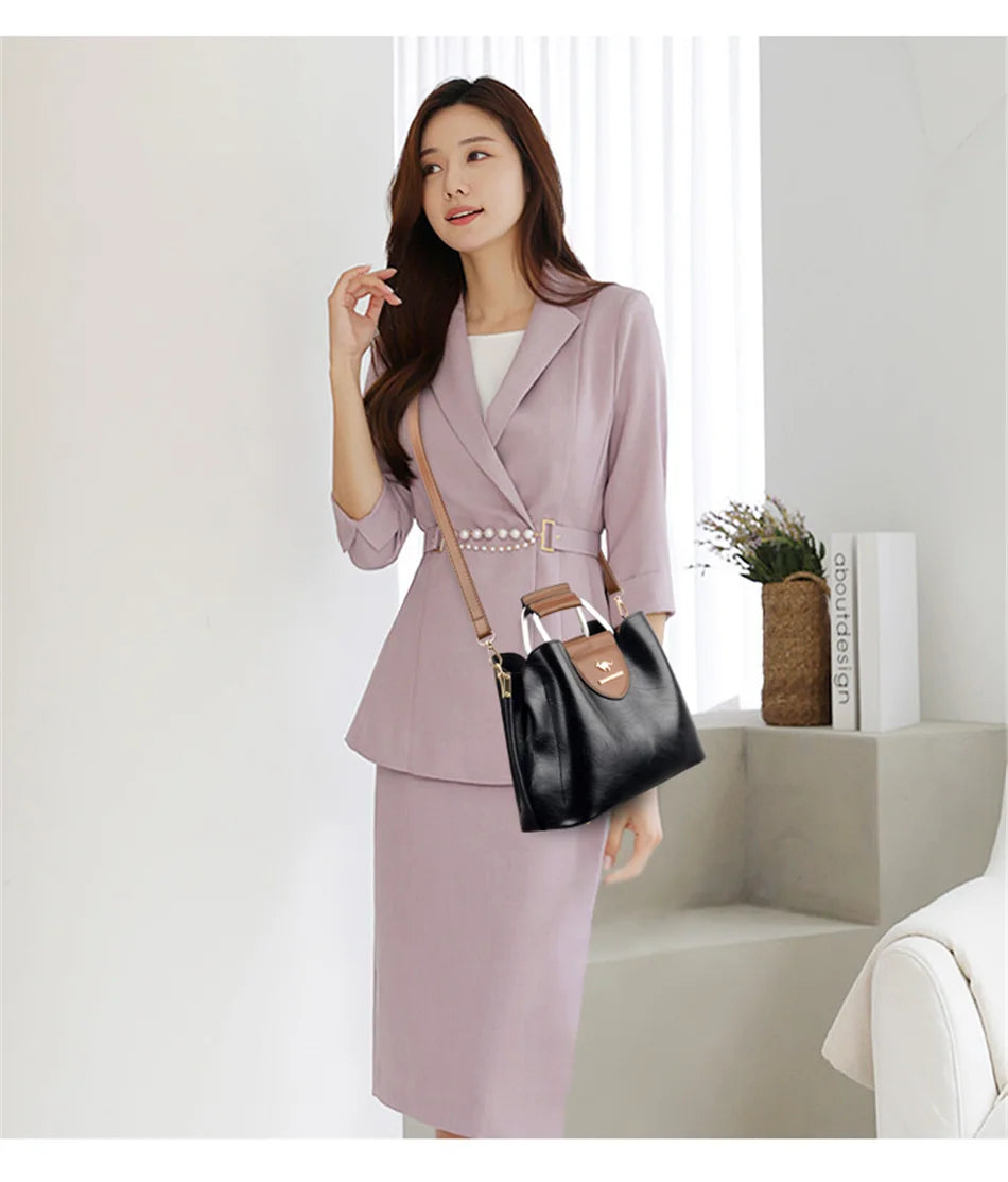 Women's 3-Layer Oil Skin Leather Luxury Designer Crossbody Tote Bag
