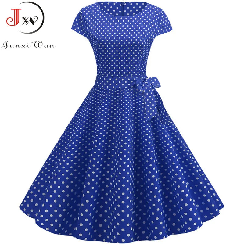 Women's Vintage Polka Dot Midi Dress