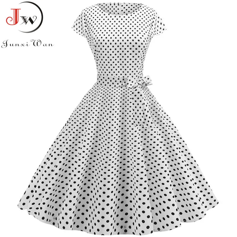 Women's Vintage Polka Dot Midi Dress
