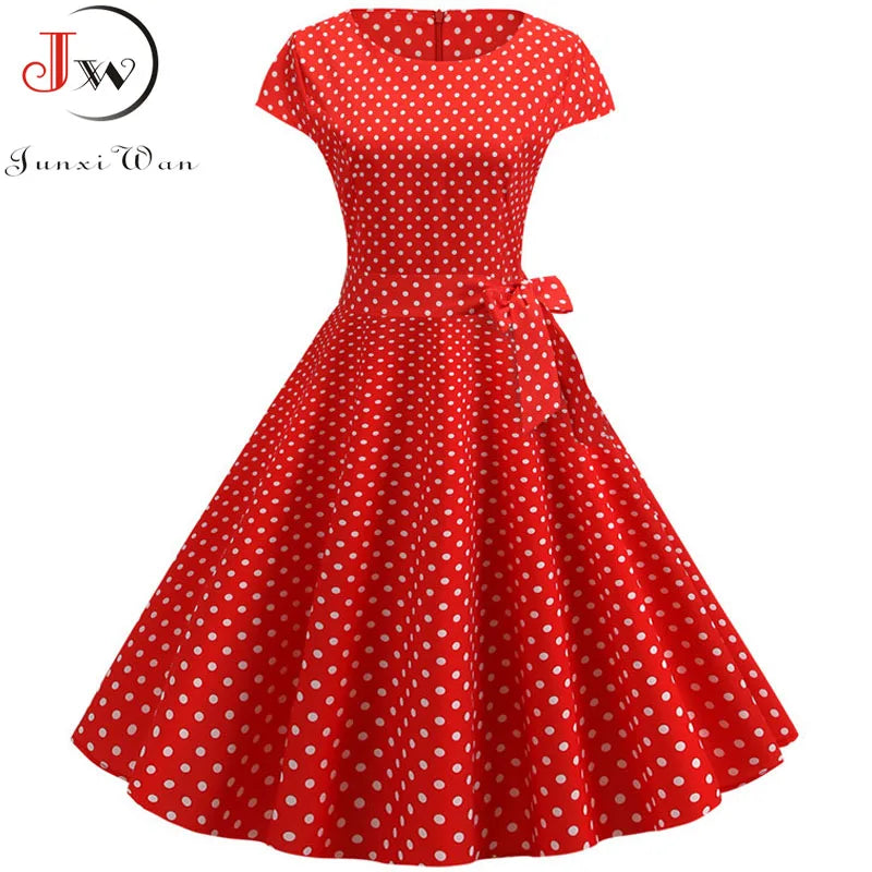 Women's Vintage Polka Dot Midi Dress