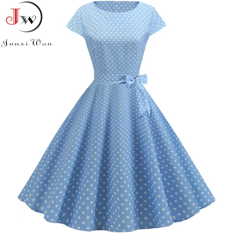 Women's Vintage Polka Dot Midi Dress